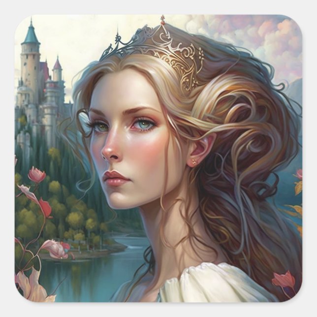 Princess Castle Fantasy Art Square Sticker (Front)