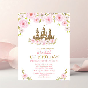 Princess Castle,Flowers, Striped Birthday  Invitation