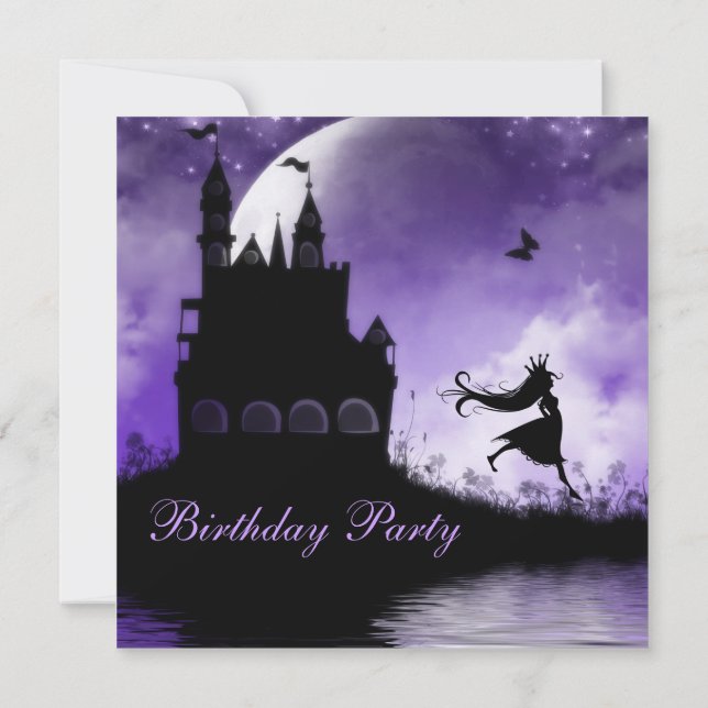 Princess & Castle Girls Purple Birthday Party Invitation (Back)