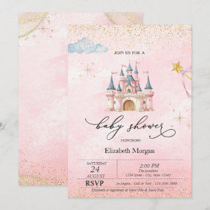 Princess Castle Gold Dust Pink Baby Shower   Invitation