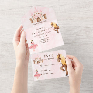 Princess Castle Horse Birthday Party All In One Invitation