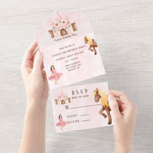 Princess Castle Horse Birthday Party All In One Invitation