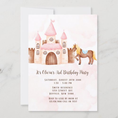 Princess Castle Horse Birthday Party  Invitation