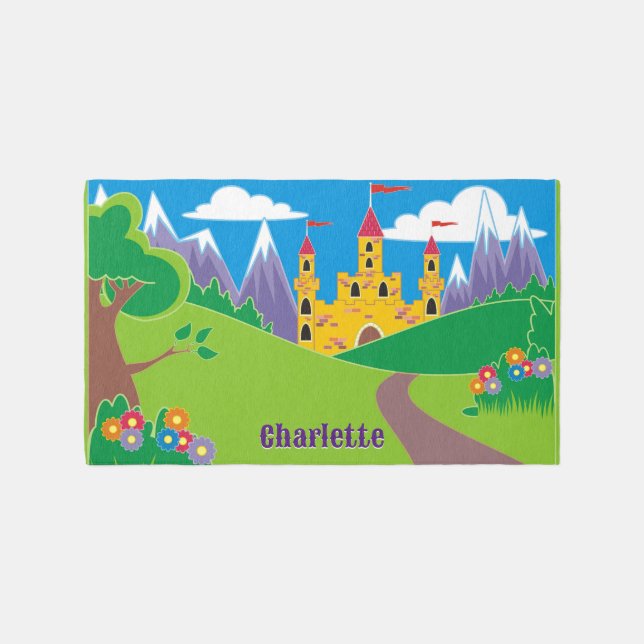 Princess Castle Little Girl's Name Bedroom Cute Rug (Front)