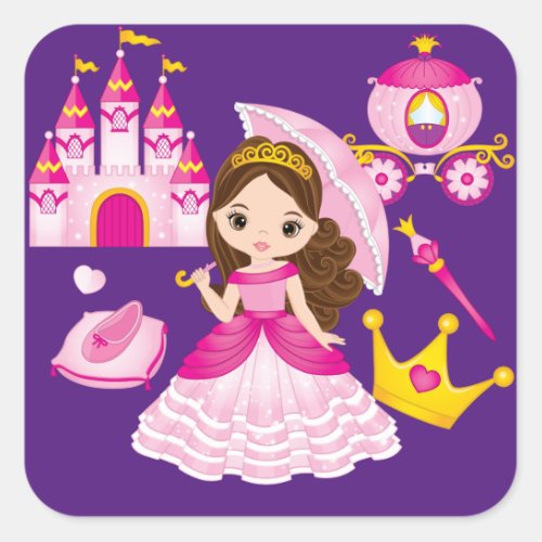 Princess Castle Little Girls Queen Royalty Square Sticker