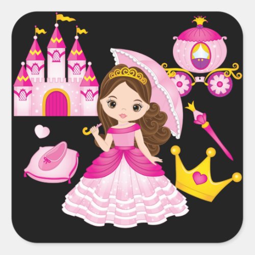 Princess Castle Little Girls Queen Tiara Crown Square Sticker