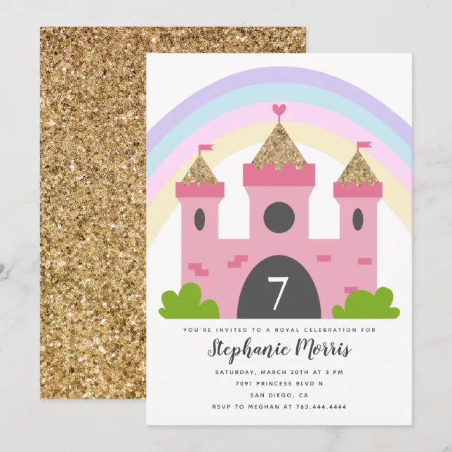 Princess Castle Pink Gold Birthday Party Invitation | Zazzle