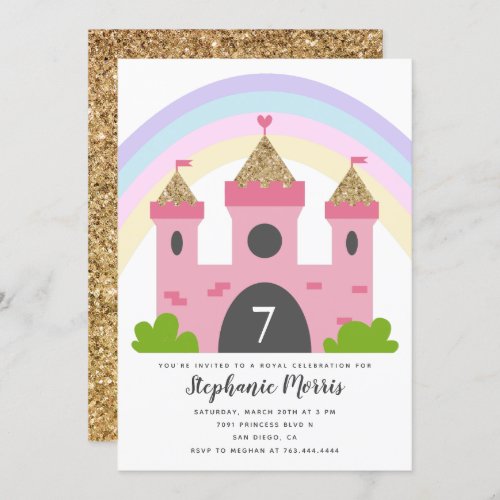 Princess Castle Pink Gold Birthday Party Invitation