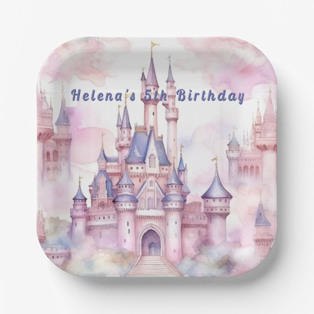 Princess Castle Pink Purple Paper Plates (Front)