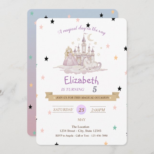 Princess Castle Pony Birthday Invitation (Front/Back)