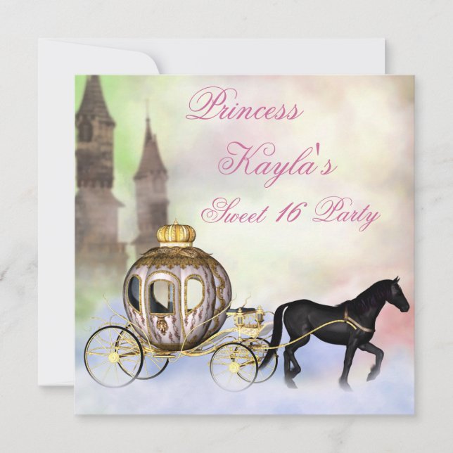 Princess Castle Royal Carriage Princess Sweet 16 Invitation (Front)