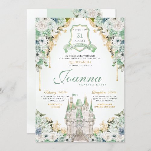 Princess Castle Royal Mint Green Quinceanera Invitation