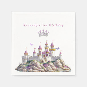 Princess Castle Silver Crown Pink Gems Butterflies Napkins