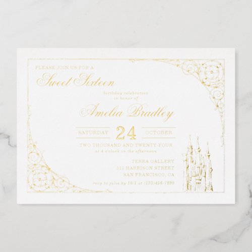 Princess Castle  Sweet Sixteen 16 Birthday Foil Invitation