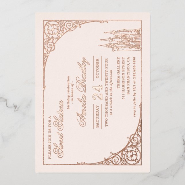 Princess Castle | Sweet Sixteen 16 Birthday Foil Invitation (Front)
