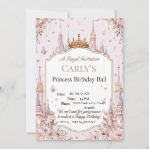 Princess Castle Theme Royal Birthday Ball Invitation
