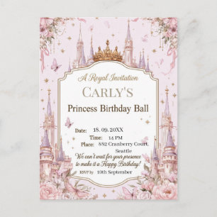 Princess Castle Theme Royal Birthday Ball Invitation Postcard