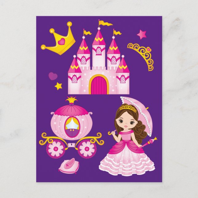 Princess Castle Tiara Crown Little Girls Purple Postcard (Front)