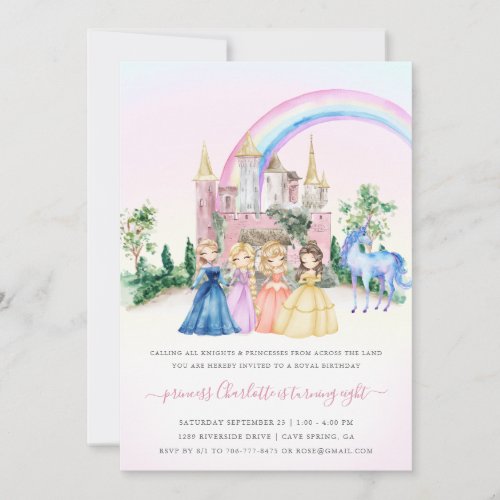 Princess Castle Unicorn  Fairy Tale Birthday Invitation