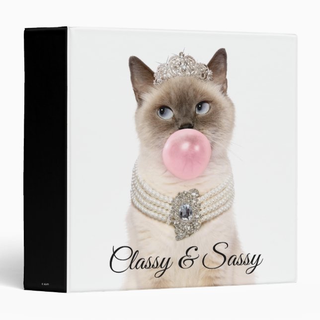 Princess Cat Blowing Bubble Gum 3 Ring Binder (Front/Spine)