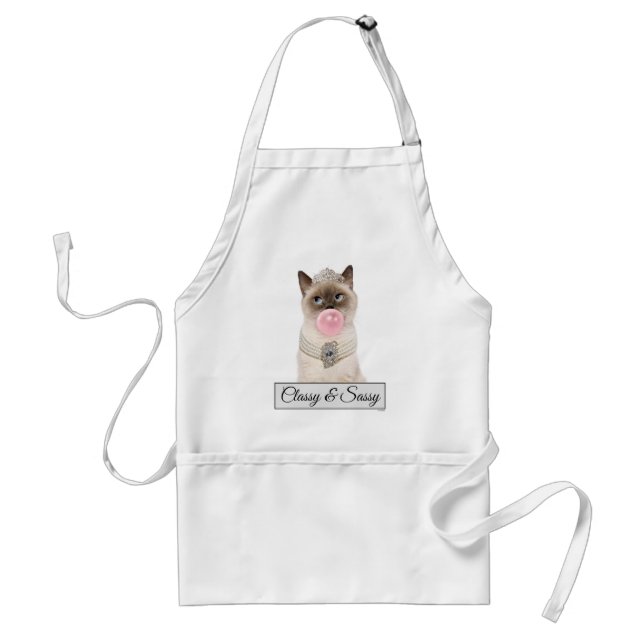 Princess Cat Blowing Bubble Gum Adult Apron (Front)