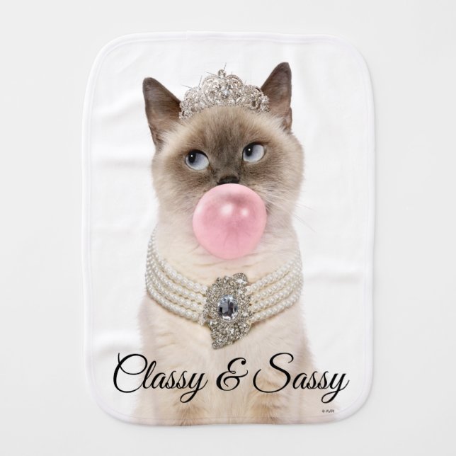 Princess Cat Blowing Bubble Gum Baby Burp Cloth (Front)
