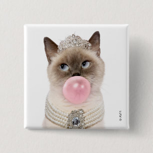 Princess Cat Blowing Bubble Gum Button