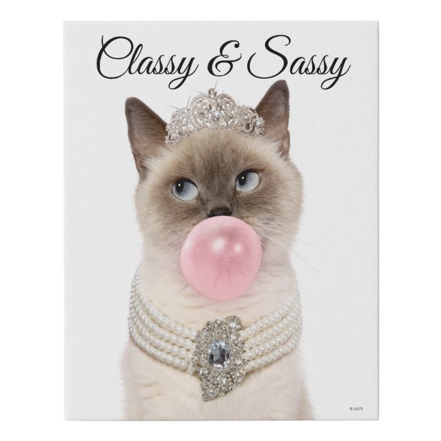 Princess Cat Blowing Bubble Gum Faux Canvas Print (Front)