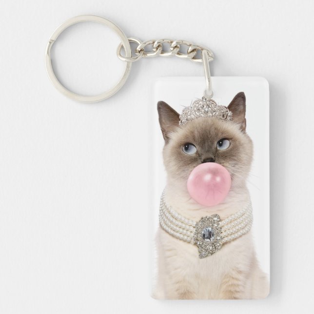 Princess Cat Blowing Bubble Gum Keychain (Front)