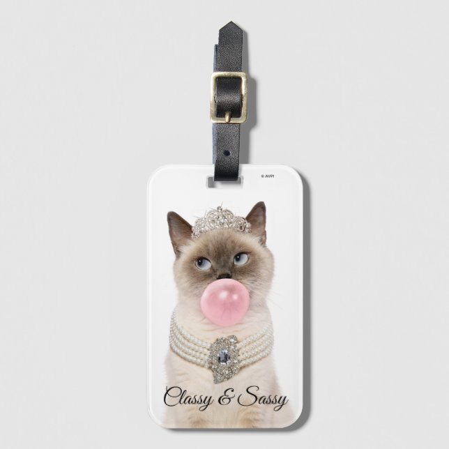 Princess Cat Blowing Bubble Gum Luggage Tag (Front Vertical)