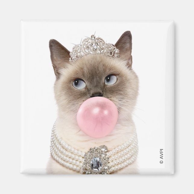 Princess Cat Blowing Bubble Gum Magnet (Front)
