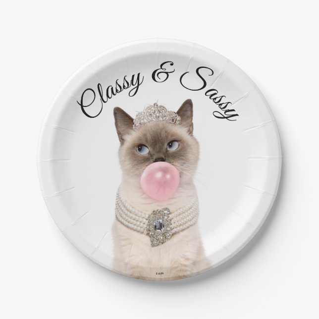 Princess Cat Blowing Bubble Gum Paper Plates (Front)