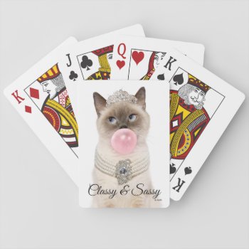 Princess Cat Blowing Bubble Gum Playing Cards by AvantiPress at Zazzle
