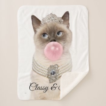 Princess Cat Blowing Bubble Gum Sherpa Blanket by AvantiPress at Zazzle