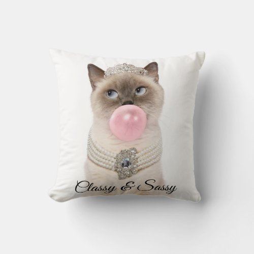 Princess Cat Blowing Bubble Gum Throw Pillow