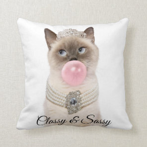 Princess Cat Blowing Bubble Gum Throw Pillow