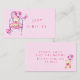 Princess Chair Teddy Bear Balloon Girl Registry Business Card