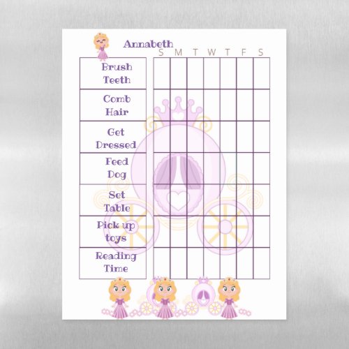 Princess Chore  Reward Chart Magnetic Dry Erase Sheet