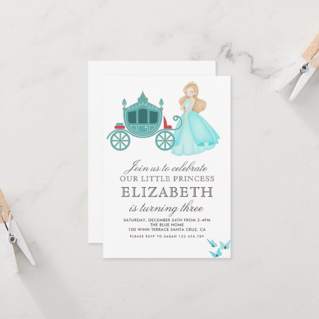Princess Cinderella Birthday Party Decoration Invitation (Front/Back In Situ)