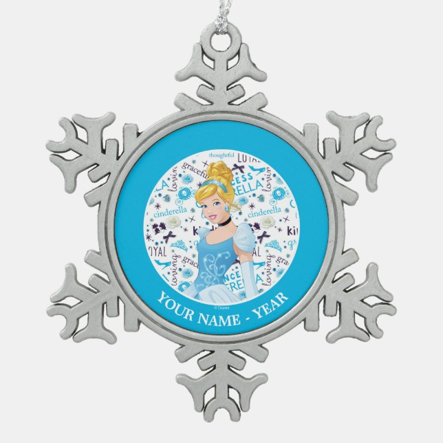 Princess Cinderella | Cinderella Add Your Name Snowflake Pewter Christmas Ornament (Front)