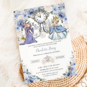 Princess Cinderella Fairytale Blue Floral Birthday Invitation