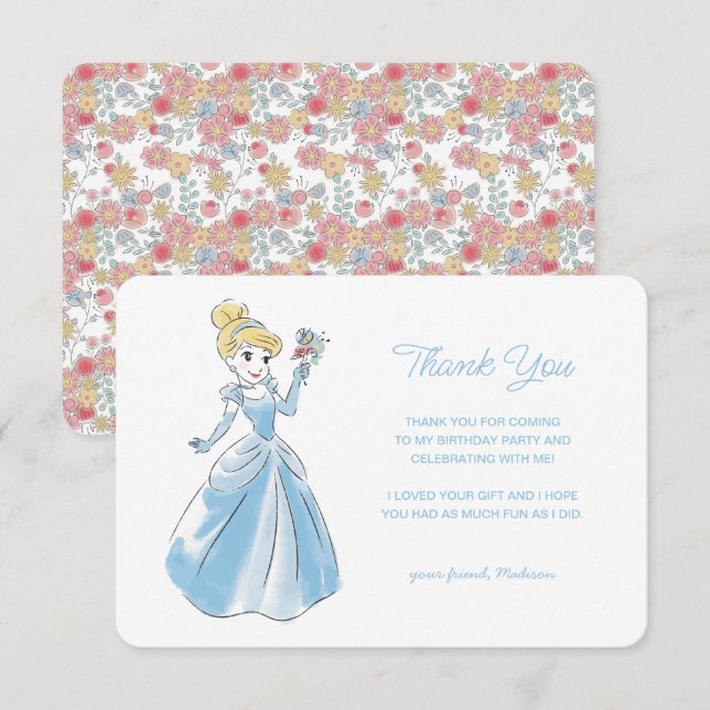 Princess Cinderella | Floral Birthday Thank You Invitation (Front/Back)