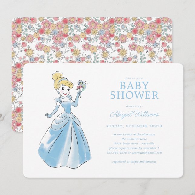 Princess Cinderella | Floral Girl Baby Shower  Invitation (Front/Back)