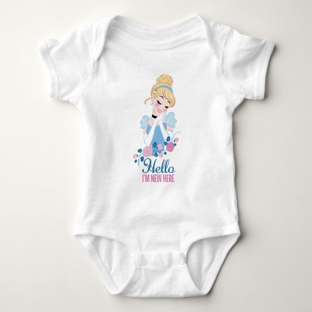 Princess Cinderella Hello I'm New Here Baby Bodysuit (Front)