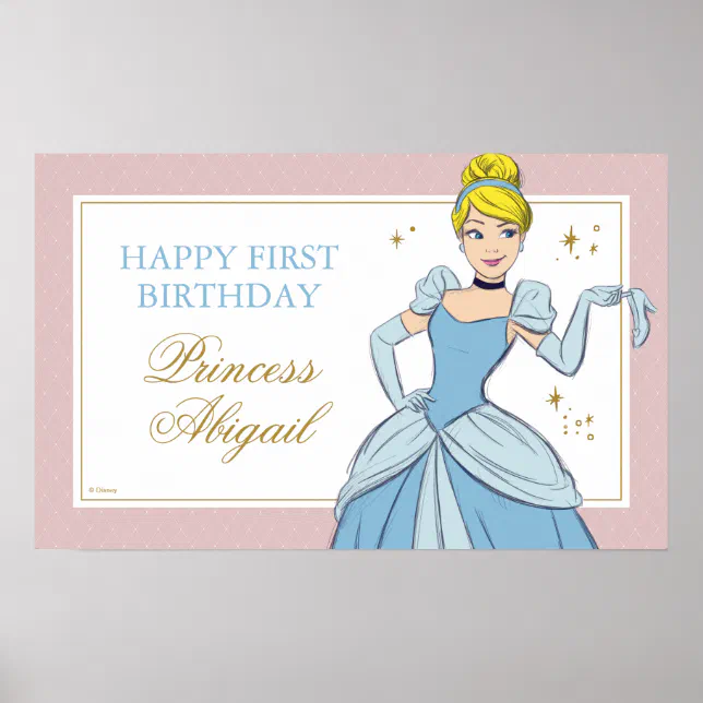 Princess Cinderella | Watercolor Birthday Poster | Zazzle