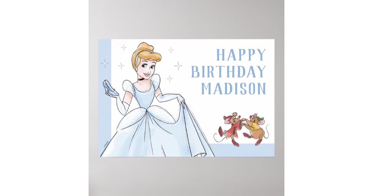Princess Cinderella | Watercolor Birthday Poster | Zazzle