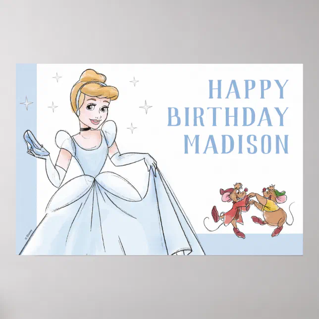 Princess Cinderella | Watercolor Birthday Poster | Zazzle