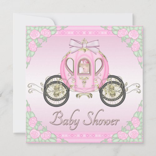 Princess Coach and Roses Pink Baby Shower Invitation