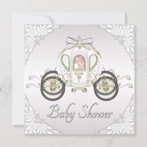 Princess Coach and Roses White Baby Shower Invitation