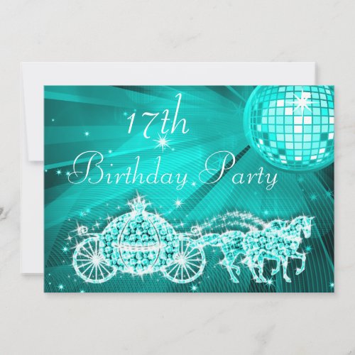 Princess Coach  Horses  Disco Ball 17th Birthday Invitation